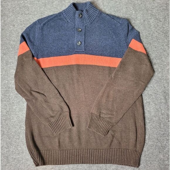 American Eagle Mens Pullover Sweater  Sz XL Brown Blue Super Soft 1/4 Button - Picture 1 of 10
